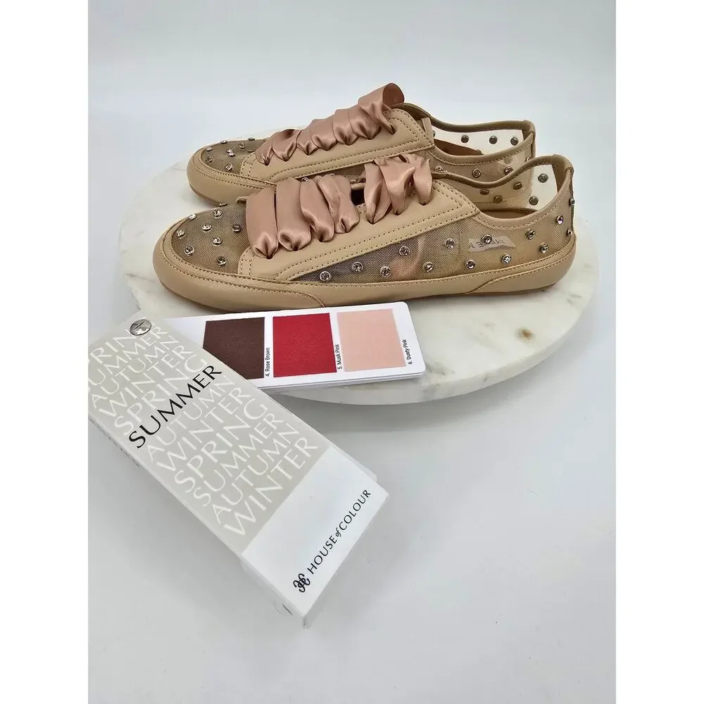 Steve Madden Tread Mauve Mesh Rhinstone Sneakers Minimalist Glam Chic